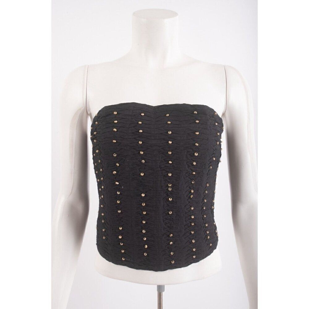 Zara WomansBeaded Strapless Crop Top Shirt stretchy Size M Black 0881/009 NWd